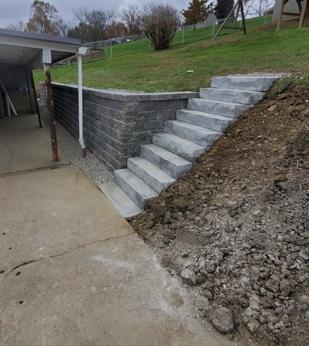 Retaining wall and steps after Boso's rebuild